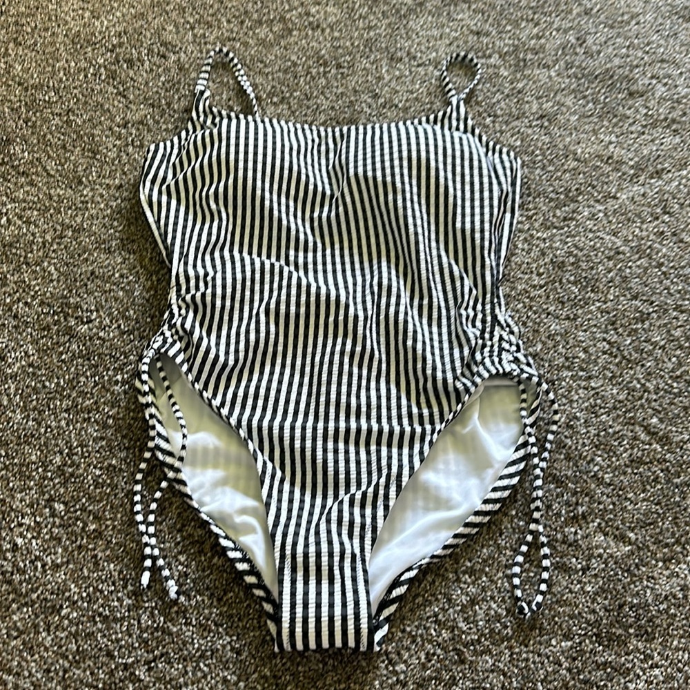J. Crew NWT Black and White Stripe One Piece Swimsuit